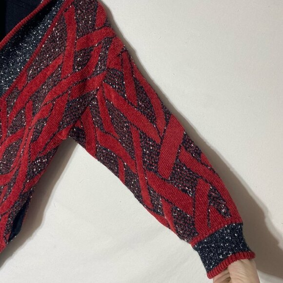 Vintage 90s Gil Aimbez Red & Dark Grey Oversized Cardigan L - Picture 9 of 16